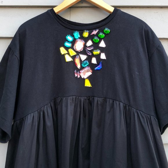 New Cynthia Rowley Jeweled Gemstone Gem Stone Hi Low Black T-Shirt Tee Dress - Picture 9 of 16